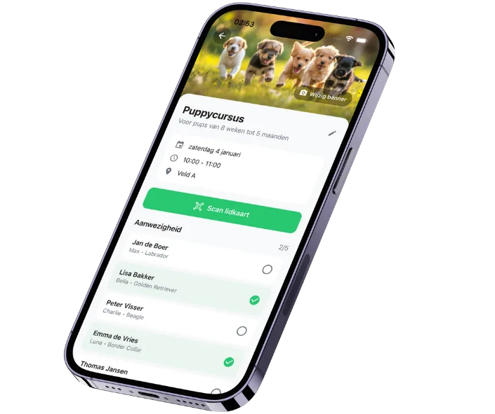 Ledenadmin app voor lesgevers - aanwezigheid en lesbeheer