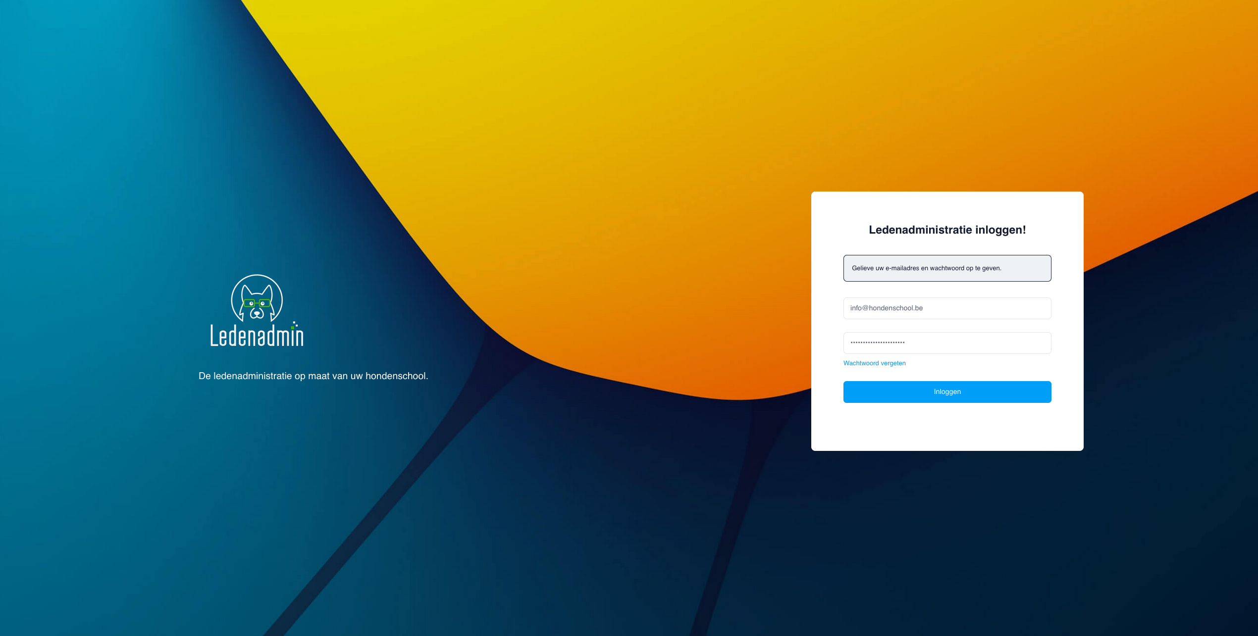 afbeelding van de login pagina